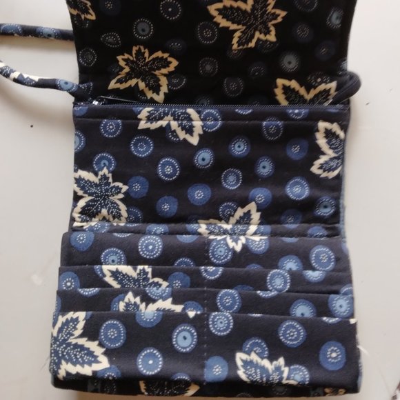 Blue Cotton Fabric Mixed Print Organizer Cross Body Bag - Picture 2 of 4